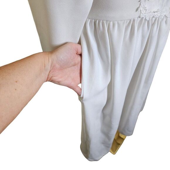 Vintage 80d California Dynasty High Neck Drop Waist Wedding Dress Womens Size XS - Picture 4 of 9